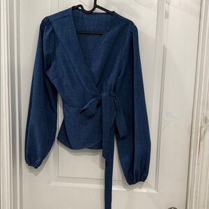 Elegant Blue Wrap Top
